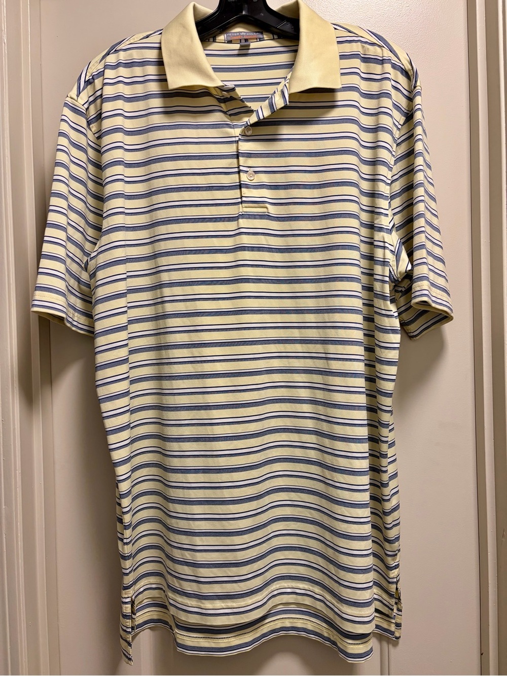 Peter Millar Summer Comfort Striped Polo Shirt Men’s Large Yellow Blue Golf